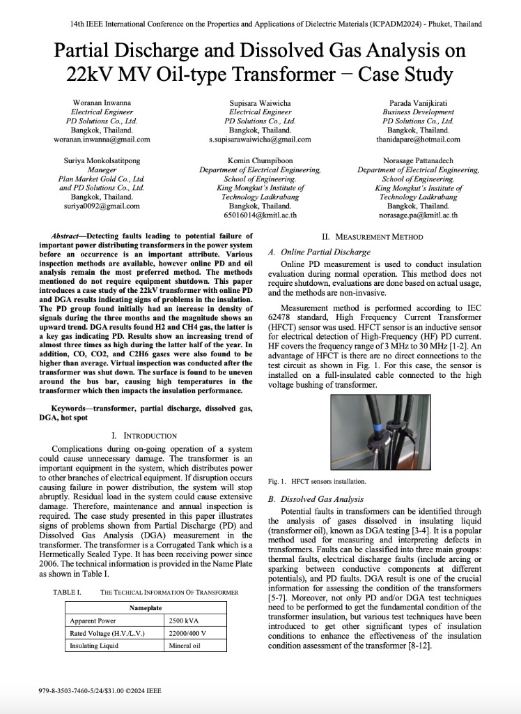 IEEE ICPADM 2024 — Partial Discharge and Dissolved Gas Analysis on 22kV MV Oil-type Transformer
